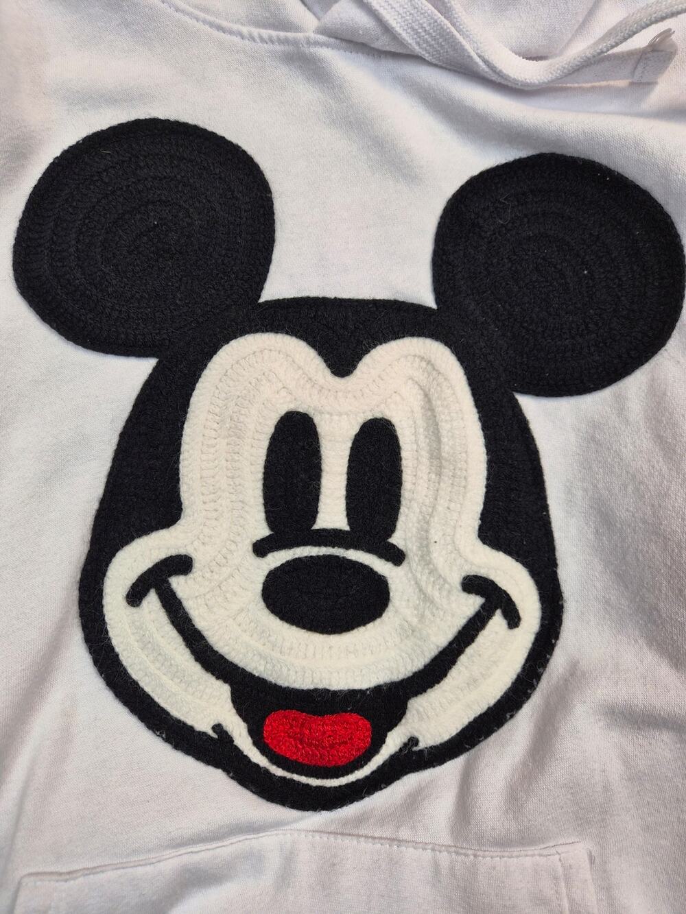 Mickey Mouse Hoodie Women's Large White Knitted Emblem Soft Fleece Disney (1402)